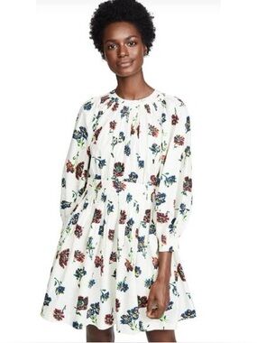 Ulla Johnson Joelle Popplin floral pleated high neck mini dress